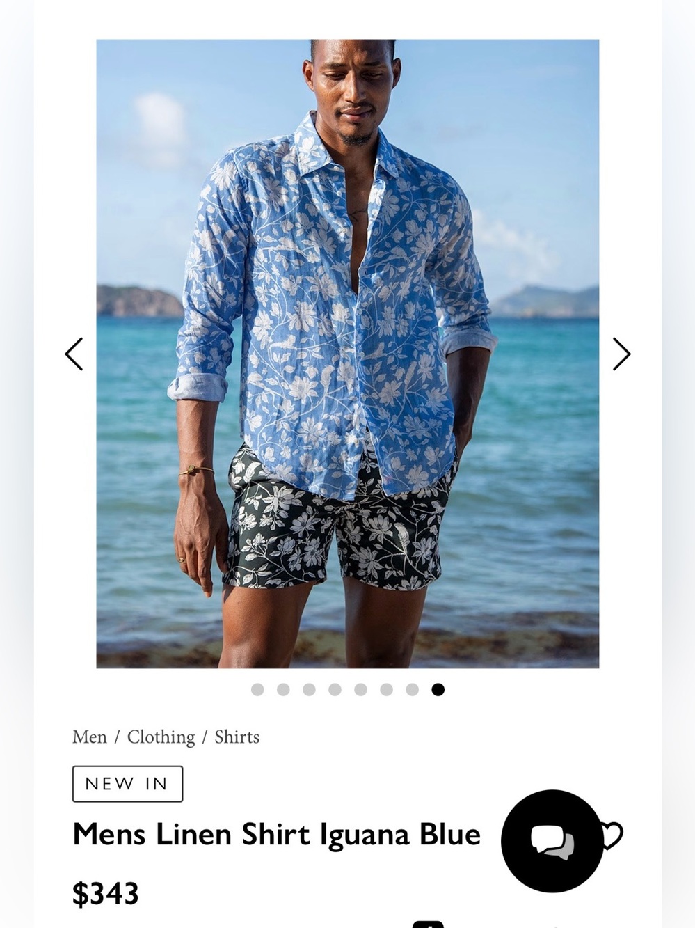 Mens Linen Shirt Iguana Blue - Blue Floral Linen Shirt size L